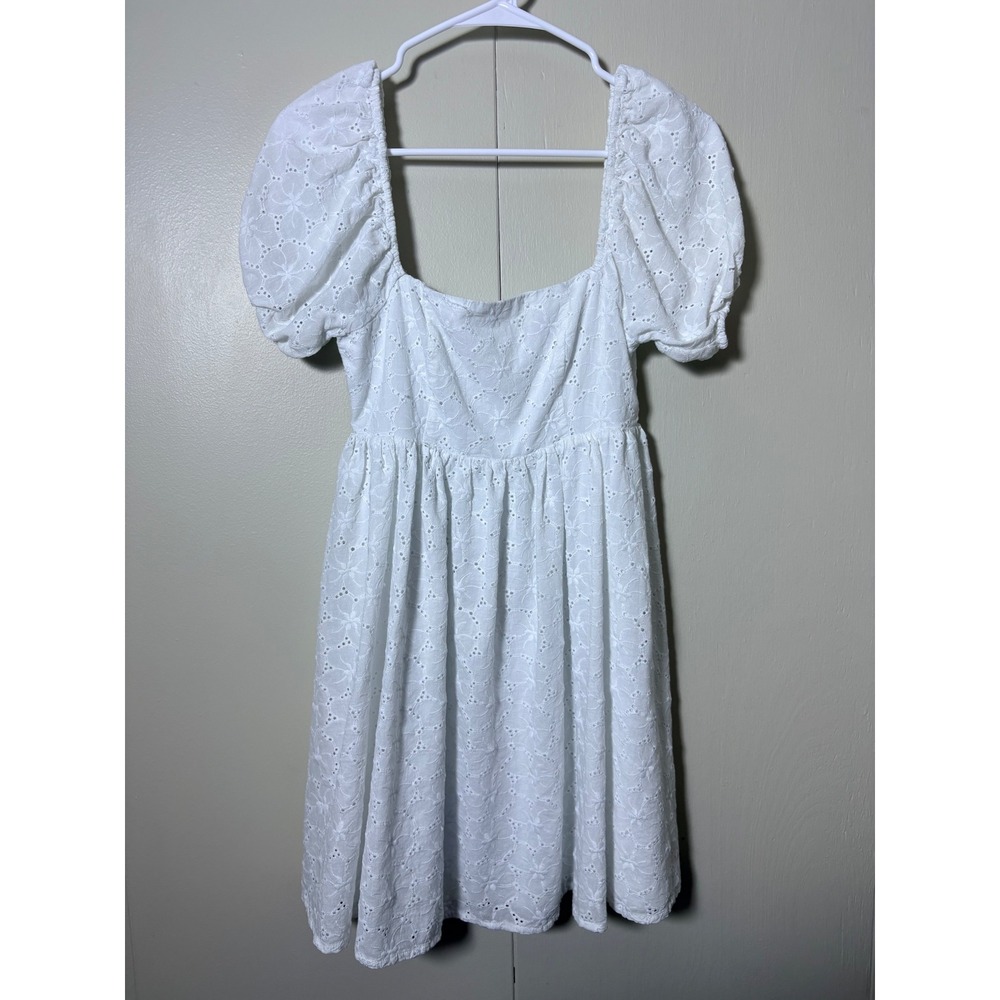 Lulus White Eyelet Mini Dress Puff Sleeve Square Neck Babydoll S Wedding Cottage